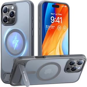 TORRAS for iPhone 16 Pro Max Case Translucent Natural Titanium Gray | Strong Magnetic & Seamless Stand, Fit for MagSafe, Military-Grade Drop Protection, Sturdy Adjustable Kickstand, Slim Matte Finish