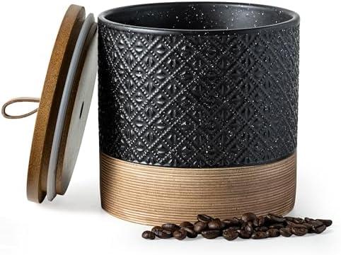 Miamolo Coffee Storage Containers with Lids, Ceramic Coffee Container Kitchen Jars with Airtight Lid for Candy Spice Sugar Tea Bag, Decorative Kitchen Canisters for Countertop, Black & 42 fl.oz