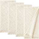4-Pack Luxury Decorative Cotton Hand Towels for Bathroom Super Absorbent with Jacquard Weave&Fringe 13x29.1" Beige Boho Hand Towel Set,Soft Face Towel for Boho Bathroom Decor Kitchen Hotel Spa Guest