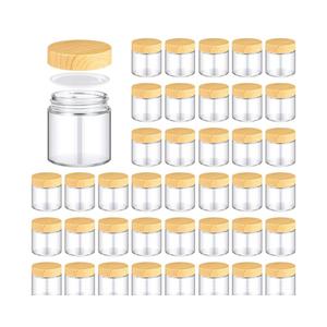 Norme 36 Pcs 4 oz Glass Jars with Lids Empty Small Glass Containers and Inner Liners Reusable Cosmetic Jars Round Airtight Bottles with Plastic Woodgrain Lids for Travel