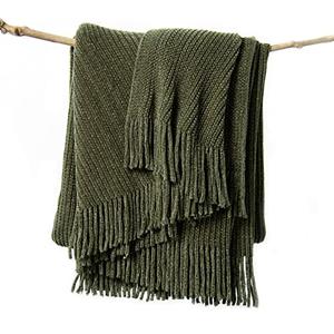 lifein Throw Blanket for Couch, Soft Green Boho Decor Bed Throw,Cozy Knitted Chenille Farmhouse Lightweight Throw(Olive Green,50 * 60")