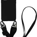 Crossbody Phone Case Compatible with iPhone 16 Pro, Cute Soft Silicone Cover with Lanyard Adjustable Shoulder Strap Shockproof Protector Women Girls Black