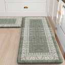 LEEVAN Kitchen Rugs Non Slip, Cushioned Kitchen Floor Mats Set of 2, Gray Green Anti-Fatigue Kitchen Mat Waterproof, Ergonomic Memory Foam Standing Mat for Bar, Office, Desk, Laundry (17.3"x29"+17.3"x47"-0.47inch)