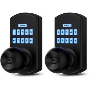 Hidalife Smart Door Knob with Keypad, Keyless Entry Door Lock for Front Door, Easy Passage Mode, One-time Code, Matte Black 2 Pack