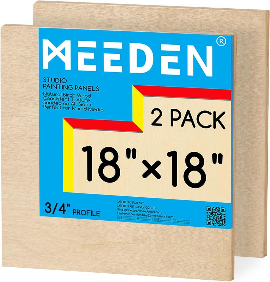 MEEDEN Unfinished Wood Canvas Board: 3/4” Deep 18x18” Wooden Canvas Panel Pack of 2 - Blank Cradled Wood Art Board for Painting