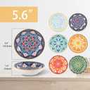 Ceramic Cat Bowls Set of 6 - Colorful Cute Shallow Cat Dishes - Great for Multi-Pet Homes - 5.6 Inch, Whisker Friendly and Wide - Microwave & Dishwasher Safe - 5.3 oz (185 ml)