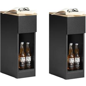 SoBuy Set of 2 Nightstand Narrow Night Stand Modern Design Bedside Furniture Slim End Table Storage Cabinet with Sliding Drawer and Open Compartment, White & Natural FBT111-WNX2