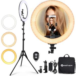 Ring Light 18 Inch LED Ringlight Kit with 73 inch Tripod Stand with Phone Holder Adjustable 3200-6000k Color Temperature Circle MUA Lighting for Camera for Vlog, Makeup,Youtobe, Video Shooting, Selfie