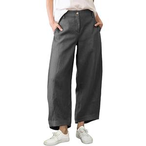 Tanming Womens Linen Pants Casual Capri Baggy Wide Leg Trousers Palazzo Pants Beach Vacation Outfits (Grey, L)