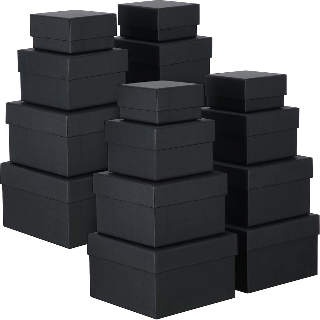 Yahenda 16 Pack Valentine's Day Square Nesting Gift Boxes with Lids 4 Assorted Sizes Galentines Gift Boxes with Lids for Valentines Wedding Bridal Shower Birthday Party Favor (Black)