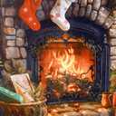 SOFFEE DESIGN 12x16 Christmas LED Canvas Print Wall Decor, Golden Retriever Fireplace Stockings, 4 LEDs Fiber Optic Lights, Pet Lover Gift for Family Room