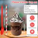 Baderke 50 Set Root Beer Float Cups with Red Plastic Soda Spoons and Paper Straws Plastic Parfait Cups Disposable Stemless Glasses for Milkshake Ice Cream Cocktail Yogurt Party Drinks (12oz)