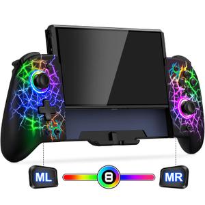 Gammeefy Hall Effect Joystick (No Drift) Switch Joypad for Nintendo Switch/OLED, Full-Size Grip Wireless Pro Controller with 9 Color Lights, Ideal for Those Who Prefer Handheld Mode, Game Boy Color (Switch 1 - (6.2"/7"), Spider silk)