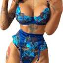 Lingerie Steel G-String Underwear Bra Embroidery Belt Ring Sleepwear Garter Pregnancy Lingerie for Women, Blue, No Size Found