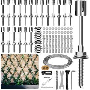 Wire Trellis for Climbing Plants Outdoor, 20-Set Wall Wire Trellis Kit with 5/64"(2mm) x 98ft Stainless Steel Cable, T316 Espalier System for Fence and Garden DIY Projects
