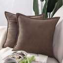 MADIZZ Set of 2 Short Chenille Throw Pillow Covers 26x26 Inch Coffee Soft Decorative Cushion Cover for Sofa Bedroom Pillow Shell