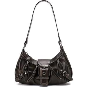 Y2K Trendy Purse for Women, Leather Buckle Punk Hobo Clutch Purses Bags for Ladies Top Handle Shoulder Bag (Deep Brown)