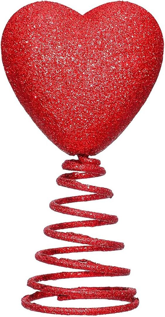 Mini Glitter Heart Shape Tree Topper Valentine Day Ornaments Heart Glitter Tree Hat Valentines Home Decorations (Red, OneSize)