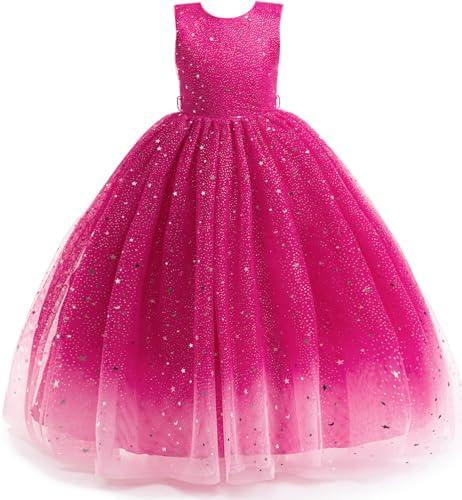 Flower Girls Tulle Dress Bridesmaid Sparkle Wedding Pageant Dresses Princess Birthday Party, Size 140