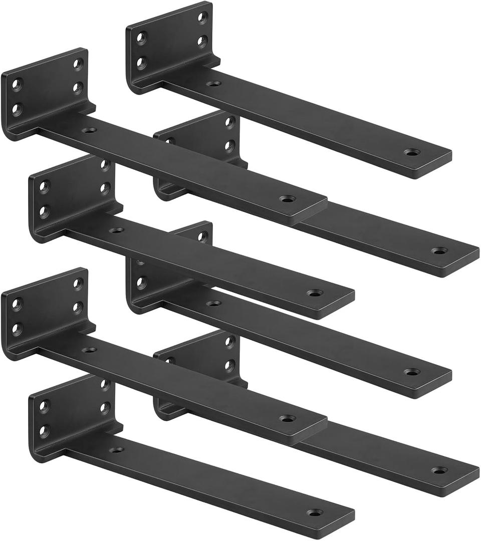 Floating Shelf Brackets 10 inch 8 Pack L Brackets for Shelves Black Metal Heavy Duty Shelf Bracket for DIY Decorative with Mounting Hardware