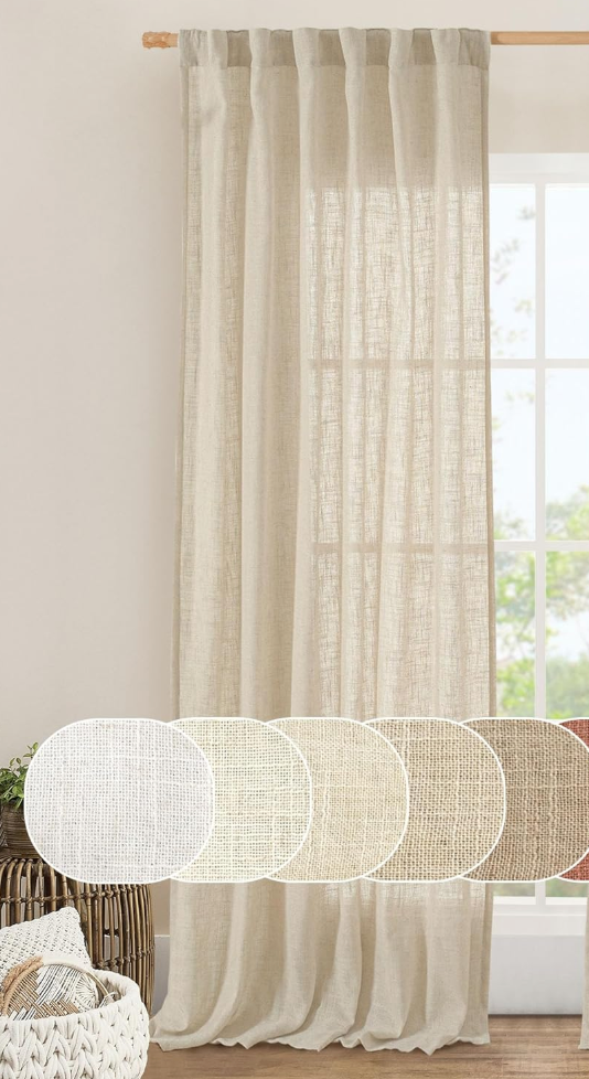 LAMIT Light Filtering Linen Curtains 84 inches Long for Bedroom, Faux Linen Textured Semi Sheer Back Tab and Rod Pocket Burlap Boho Modern Drapes for Living Room/Farmhouse, 1 Panel, 52 x 84 Inch