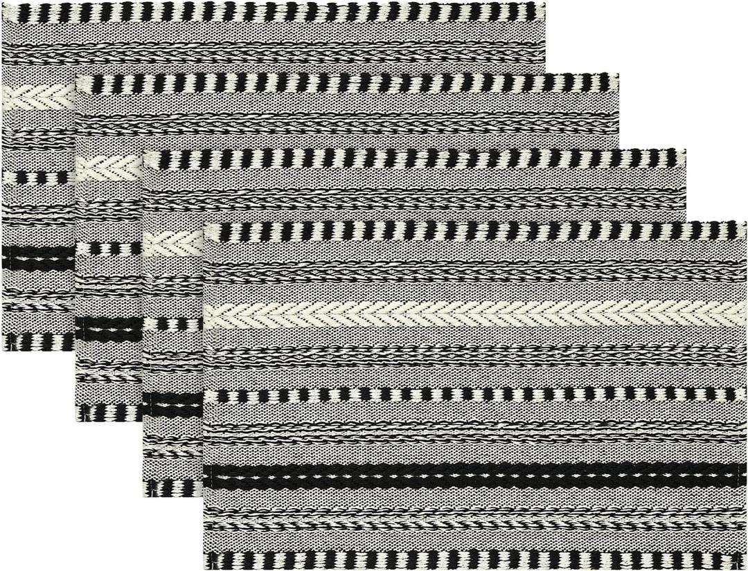 Artoid Mode Black Farmhouse Woven Braided Stripe Placemats Set of 4,12x18 Inch Seasonal Holiday Table Mats Party Kitchen Dining Decoration