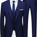 WULFUL Men’s Slim Fit Suit One Button 3-Piece Blazer Dress Business Wedding Party Jacket Vest & Pant, L