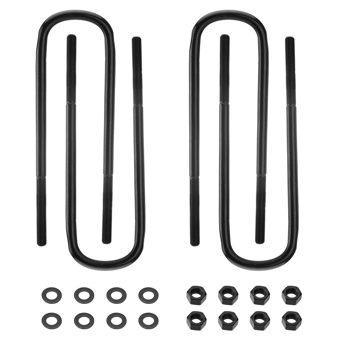 4pcs Semi-Round Bend Front U-Bolts Compatible with Ford F250 F350 Super Duty 4WD 1999-2004 12.5" Long x 3" Wide x 9/16" Threads with Hardware