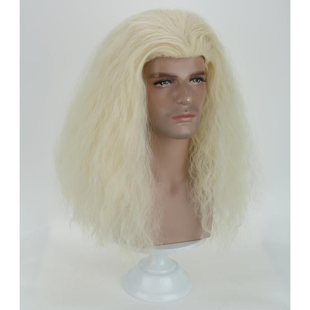 MAGQOO Light Blonde Wigs for Men Long Curly Wavy Blonde Wig Male Boy Synthetic Heat Resistant Cosplay Costume Halloween Party