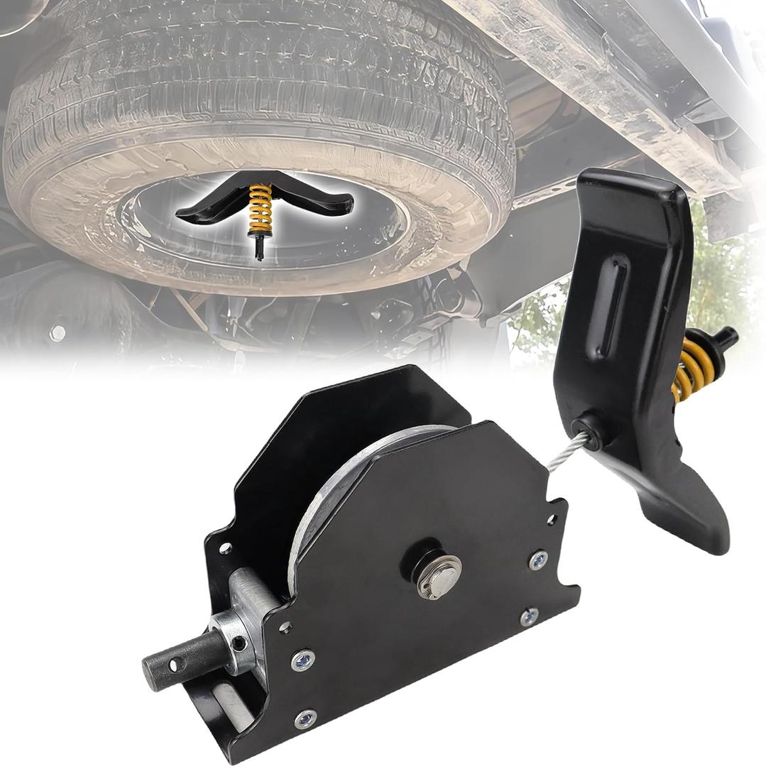 Trailer Winch Spare Tire Mount Hoist Adjustable Spare Tire Holder with Offset Cable Secure Towing Easy Lift Winch Kit Compatible with RVs Trailers Trucks Motorhomes LC159056 159056