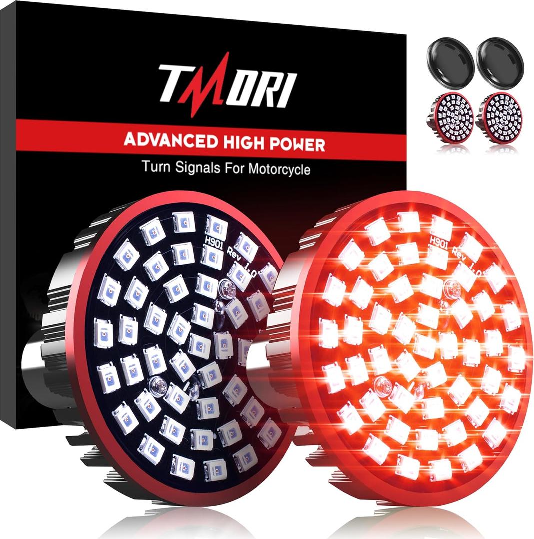 Upgraded 1157 Motorcycle Rear LED Turn Signals Super Bright Bulbs Compatible for HarleyDavidson Motorcycles Bullet Style Blinker Lamp*2 with 2 Smoke Bullet Lens Covers