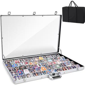 Card Show Display Case with Carry Bag34"x22" Card Vendor Display case Large Aluminum Locking Tabletop Showcase for Trading, Sports Cards, for TCG Cards & Collectibles Exhibitions, Silver