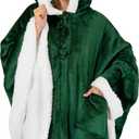 PAVILIA Hooded Blanket Poncho, Women Sherpa Fleece Shawl Wrap with Hood, Wearable Blanket Cozy Warm Poncho Cape Throw with Pockets, Gift for Elderly Mom, Emerald Green ( One Size )