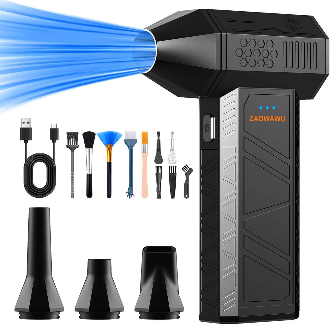 Compressed Air Duster-110000 RPM Super Power Electric Air Duster, 3-Speed Adjustable Rechargeable Cordless Air Blower with Fast Charging, 4 Nozzle for PC, Keyboard, Car, Home, Outdoor