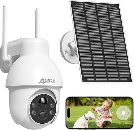 ANRAN 2K Solar Security Camera Outdoor Wireless, WiFi Camera Battery-Powered with 360° PTZ for Home Security, 3MP Color Night Vision, PIR Motion Detection, Two-Way Audio, Compatible with Alexa