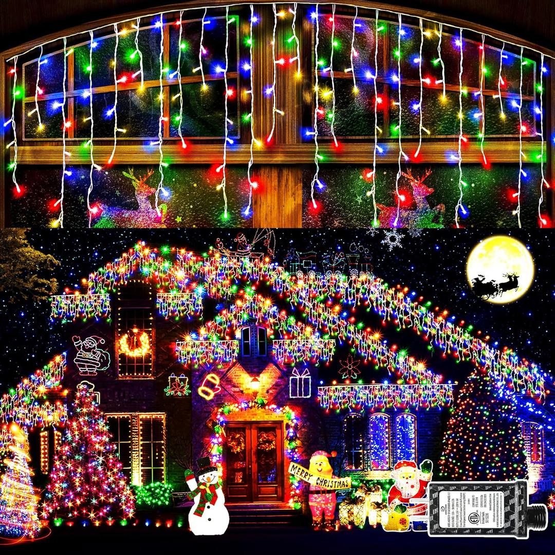 KNONEW 400 LED 43ft Multicolor Outdoor String Lights with 75 Drops, 8 Modes, Connectable, Timer & Memory Function, Water Resistant, Perfect for Christmas, Wedding, Party Decoration (43FT 400 LED)