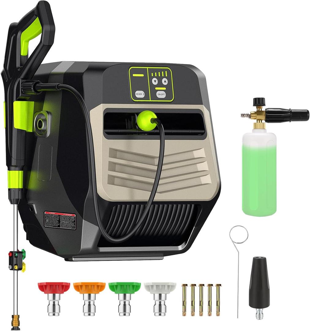 Wall Mounted Pressure Washer - Max 5500 PSI 3.6 GPM, 5 Levers Power Washer with 100FT Retractable Hose for Car/Driveway, Automatic Rewind, Any Length Lock, Black