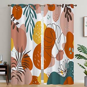 Onecmore Blackout Window Curtain Burnt Orange Modern Minimalist Abstract Art Leaves Drapes Decor for Bedroom Living Room Privacy Noise Reduction Thermal Insulated Grommet 2 Panel Set, 52"x84"