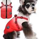 Norbi Dog Winter Coat, Gradient Dog Coat with Harness Reflective Adjustable Straps Warm Dog Coats, Stylish Dog Jacket Vest for Small Medium Dogs (S, Gradient Red)