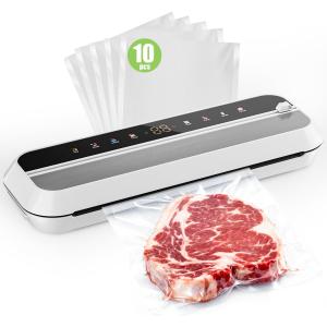 Vacuum Sealer, 8-in-1 Vacuum Sealer For Food, 100W, Digital Timer, Moist&Dry Mode and External VAC for Containers, Built-in Cutter & 10 Vacuum Bags White