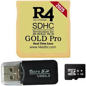 Pro Version 16GB Micro SDHC Dual Core Revolution Cartridge Compatible with New 2DS/3DS/LL/XL NDSL NDSI, Include a Card Adapter, NO Timebomb, Preloaded Plug and Play, Gold (Gold)