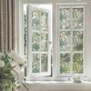 2 x Window Film, Green Leaf Pattern, Frosted Textured Masking Protective, Heat Control Sun Blocking Glass Window Film for Bathroom Front Door 17.3" x 78.7"