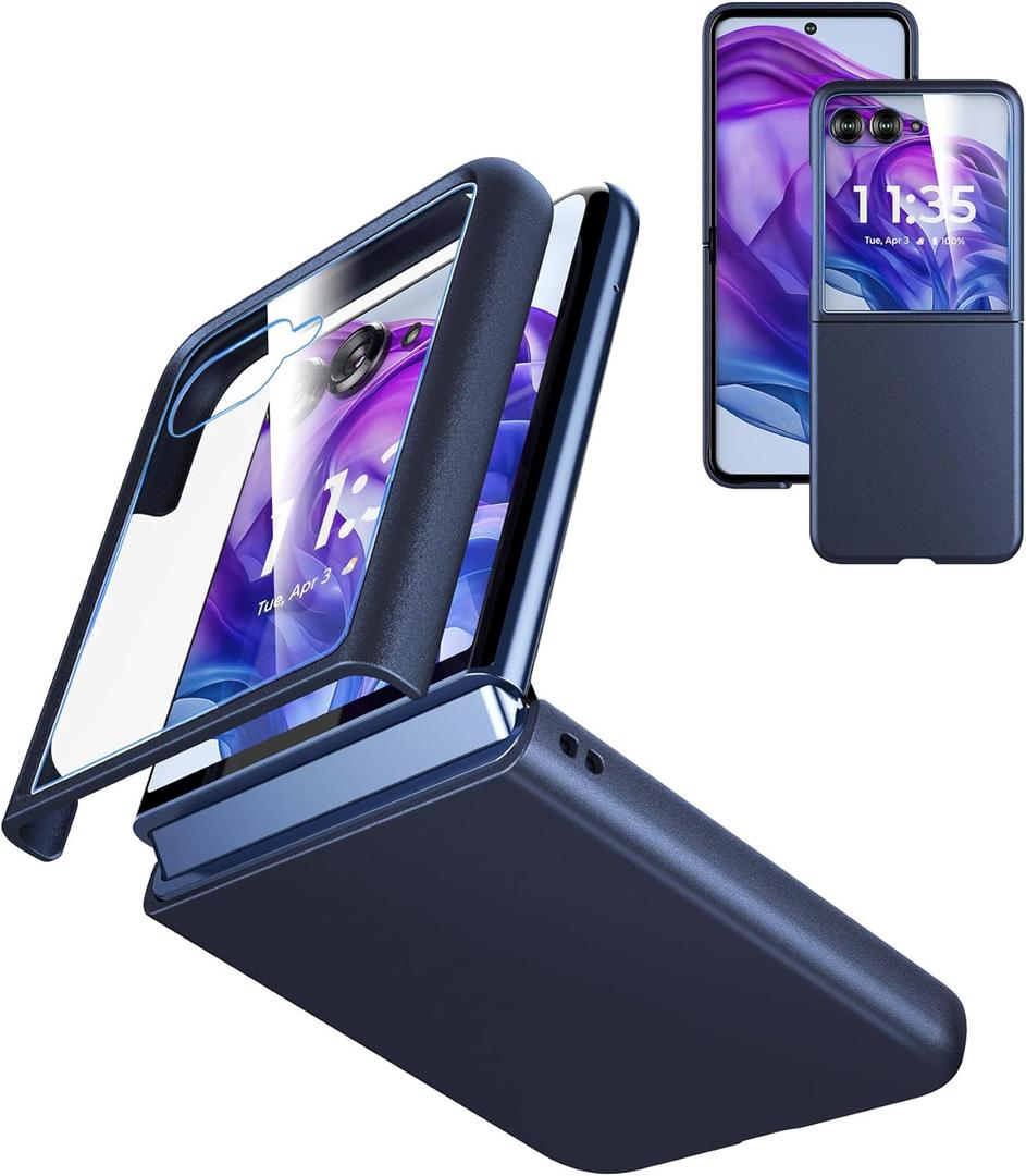Case for Motorola Razr Plus 2024/2025 - with Built-in Cover Screen Protector - Thin Hard Matte Polycarbonate Cover Phone Case for Moto Razr+ 2024/2025 - Midnight Blue
