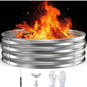 48 Inch Round Galvanized Fire Pit Ring/Fire Ring, Heavy Duty Wood Burning Fire Pits&Outdoor Fireplace,Perfect for Outdoor Gatherings and Campfires in The Yard/Garden/Park/Beach (4 FT Diameter, Silver)
