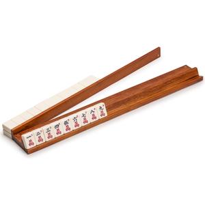 Yellow Mountain Imports Classic Chestnut Color Wooden Mahjong Game Racks with Pushers, 18 Inches - Set of 4 (Includes Magnetically Attached Mahjong Pushers) (Brown)