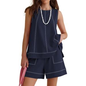 LOMON Womens Two Piece Short Sets with Pockets, S