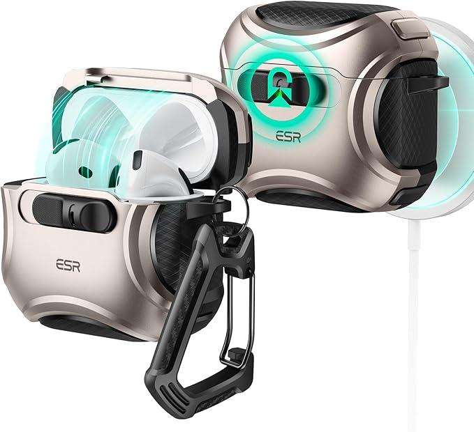 ESR for AirPods 4 Case, Compatible with AirPods 4 Generation Case (2024) (USB-C), Compatible with MagSafe, Drop-Proof Lock, Easy Open, Cyber Series, Desert Titanium