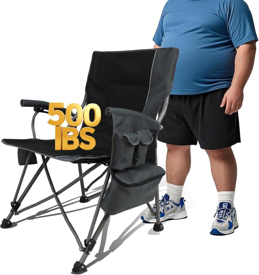 Heated Camping Chairs Adults Folding: Oversized Foldable Outdoor Chair for Outsides with Cup Holder  Heavy Duty Heating Portable Chair Sports Fishing Soccer Lawn Camping Furniture (Grey, Oversized)