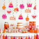 Pink Orange Birthday Hanging Swirls 24 PCS Cake Balloon Patterns