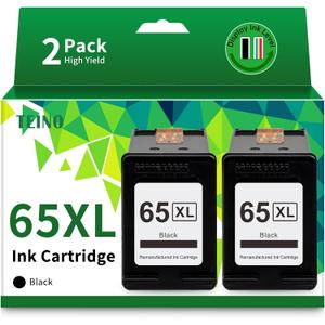 TEINO Remanufactured Ink Cartridge Replacement for HP Ink 65 65XL Black Ink Cartridge for HP Printers Envy 5055 5052 5058 DeskJet 3755 3700 2600 2655 3752 3720 3722 3723 3758 2652 2622 2624 (2 Black)